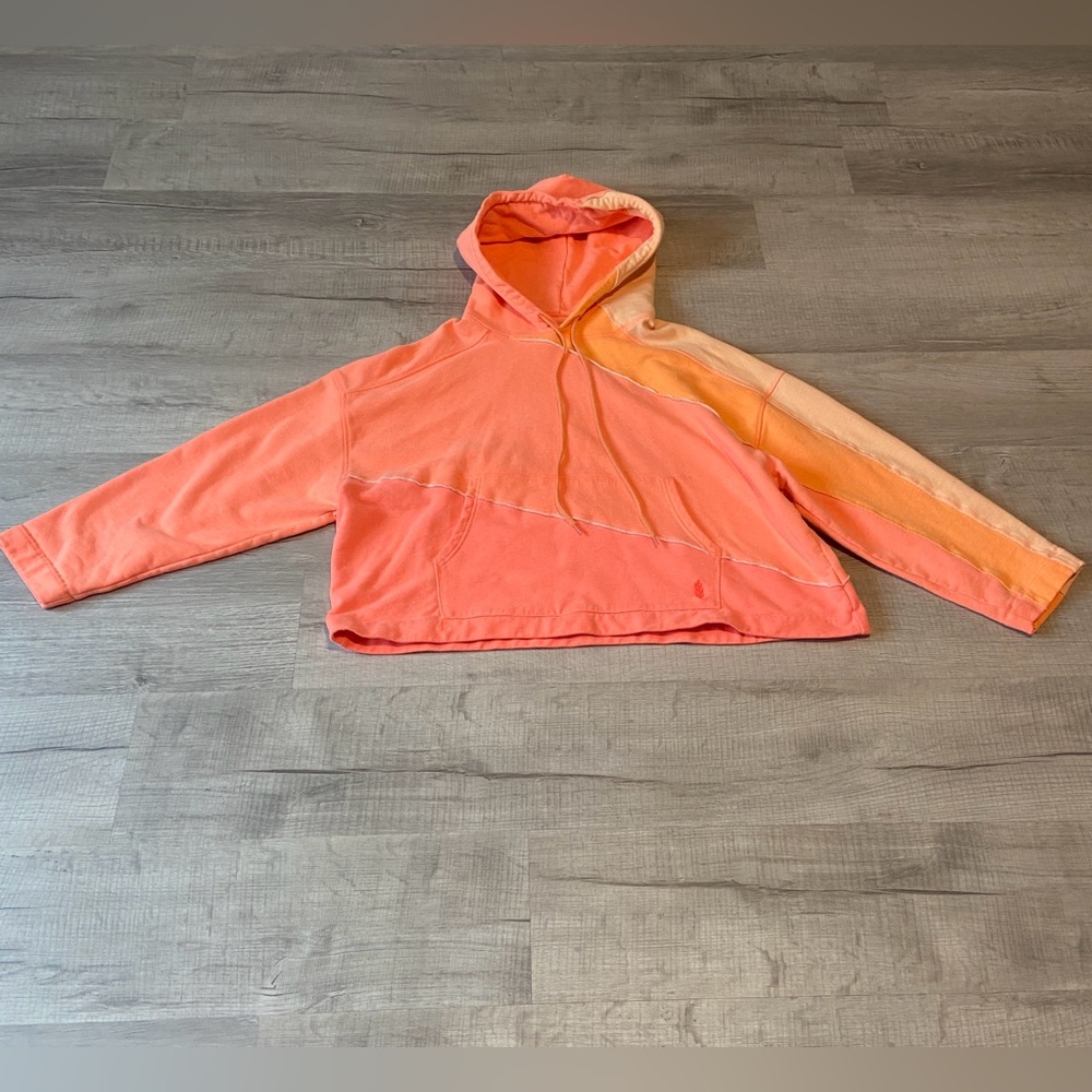 Free People Movement 
Colorblock Hoodie in Coral and Peach
